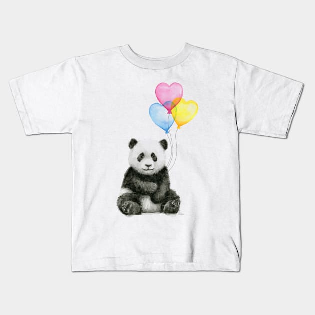 Baby Panda with Heart-Shaped Balloons Kids T-Shirt by Olechka